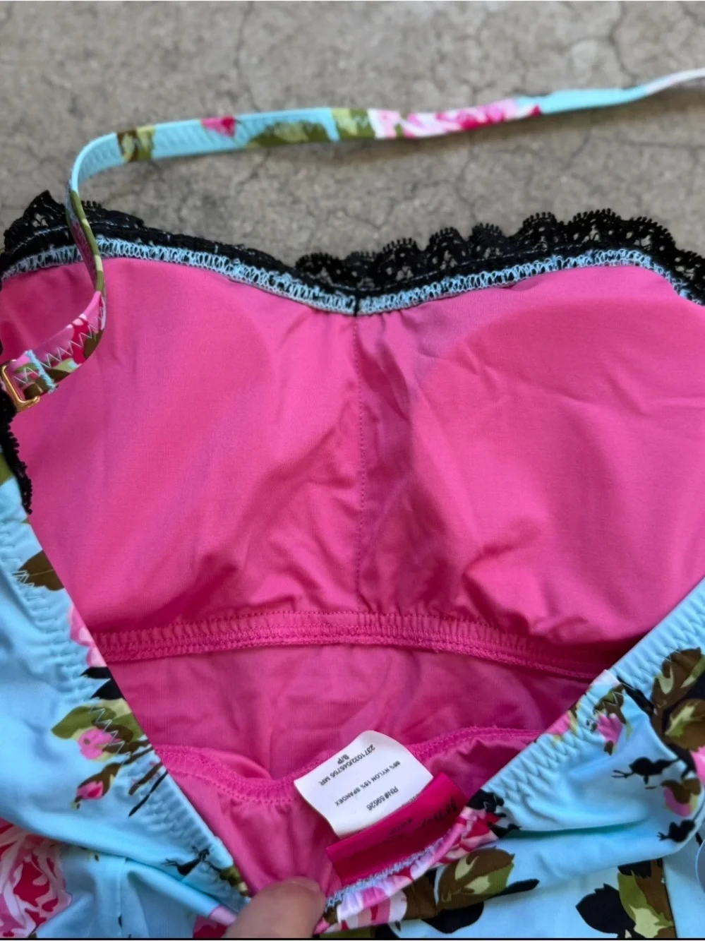 Betsey Johnson Swimsuit Dress Gypsy Rose blue Pink floral Ruffle retro pinup S - Picture 7 of 8